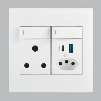 Brightstar EPL234 WHITE Modular 16A RSA Socket, Slim RSA Socket with Switches White