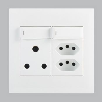 Brightstar EPL235 WHITE Modular 16A Socket with Switch, 2 x Slim RSA Sockets with Switch - 4 X 4 White