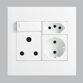 Brightstar EPL236 WHITE Modular 16A Socket with Switch, Slim RSA and Schuko Sockets with Switch - 4 x 4 White