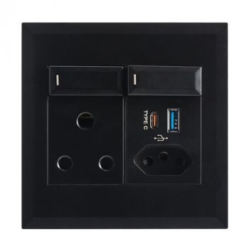 Brightstar EPL284 BLACK Modular 16A RSA Socket, Slim RSA Socket with Switches Black