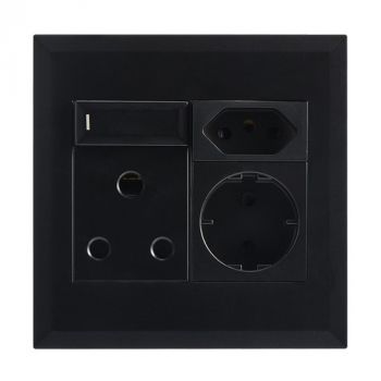 Brightstar EPL286 BLACK Modular 16A Socket with Switch, Slim RSA and Schuko Sockets with Switch - 4 x 4 Black
