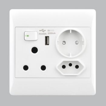 Brightstar EPL331 WHITE 16 AMP Plug + New RSA Socket + USB + Schuko - 4 X 4 White