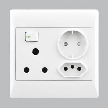 Brightstar EPL332 WHITE 16 AMP Plug + New RSA Socket + Schuko - 4 X 4 White