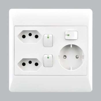 Brightstar EPL334 WHITE 2 New RSA Sockets + Schuko with 3 Switches - 4 X 4 White
