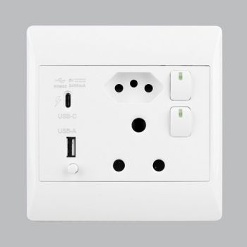 Brightstar EPL335 WHITE 16 Amp Plug with New RSA Socket + USB-C and 1 USB-A 4x4 White