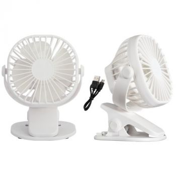 Brightstar FAN019 WHITE 7W Portable Rechargeable 3 Speed Clip On/Table Fan with USB Cable White
