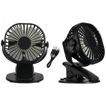 Brightstar FAN020 BLACK 7W Portable Rechargeable 3 Speed Clip On/Table Fan with USB Cable Black