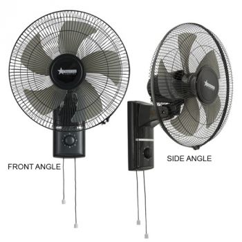 Brightstar FAN025 BLACK 45W 16'' Wall Fan with Pull Switches 3 Speed Setting Black