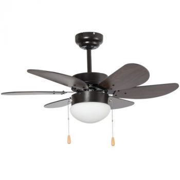 Brightstar FCF084 BLACK Metal Ceiling Fan with Opal Glass 6 Dark Wood Blades 30'' (76.2cm) Black