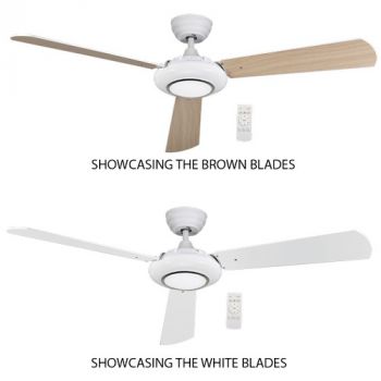 Brightstar FCF085 WHITE Metal Ceiling Fan with 3 MDF Reversible Blades 50'' (127cm) 35W Copper Coil DC Motor White