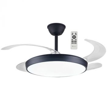 Brightstar FCF093 BLACK 42W LED CCT Ceiling Fan Black with Clear ABS Retractable Blades