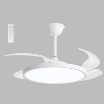 Brightstar FCF105 WHITE 36W LED CCT 30W DC Motor 4 Clear Transparent Retractable Blades Ceiling Fan with Remote Control White