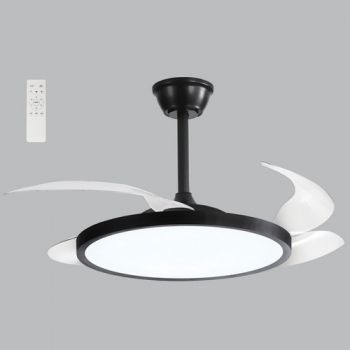Brightstar FCF106 BLACK 36W LED CCT 30W DC Motor 4 Clear Transparent Retractable Blades Ceiling Fan with Remote Control Black