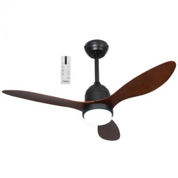 Brightstar FCF124 OUTDOOR 15W LED CCT 20W DC Motor Outdoor/Indoor Ceiling Fan IP65 Black with 3 Dark Wood Grain Finish Blades