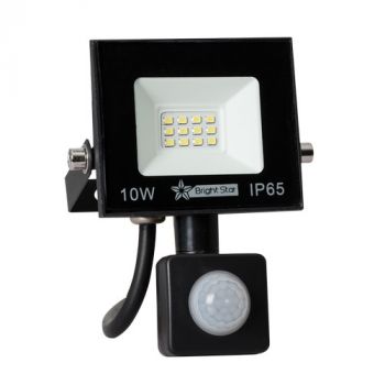 Brightstar FL074 BLACK 10W LED Die Cast Aluminum Flood Light with Tempered Glass Lens and Microwave Sensor