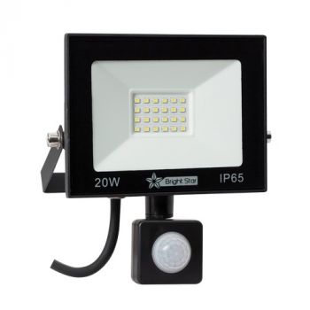 Brightstar FL075 BLACK 20W LED Die Cast Aluminum Flood Light with Tempered Glass Lens and Microwave Sensor