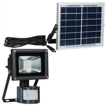 Brightstar FL076 BLACK Solar LED Die Cast Aluminum Flood Light with Tempered Glass Lens and PIR Motion Sensor