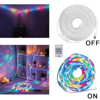 Brightstar HVS201 RGB 5m LED Neon IC-RGB Strip Light with Clips and Remote Control, IP65