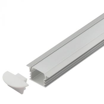 Brightstar HVS424 RECESS 2M Silver Recessed Aluminium Profile with PC Cover (Includes 2 x End Caps, 1 x Cover, 2 Installations Clips) IP65