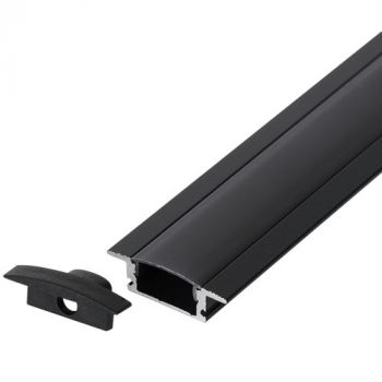 Brightstar HVS431 BLACK RECESS 3M Black Recessed Aluminium Profile with PC Cover (Includes 2 x End Caps, 1 x Cover, 6 Installations Clips)