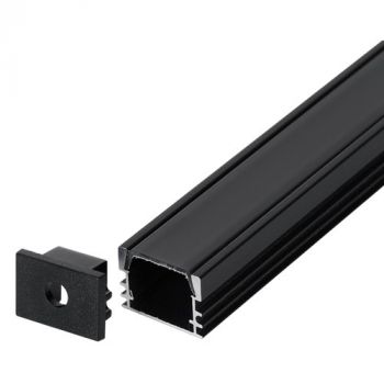 Brightstar HVS433 BLACK SURFACE 3M Black Surface Aluminium Profile with PC Cover (Includes 2 x End Caps, 1 x Cover, 6 Installations Clips)