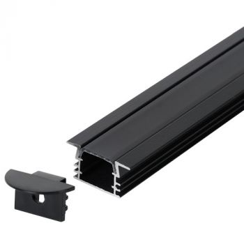 Brightstar HVS434 BLACK RECESS 3M Black Recessed Aluminium Profile with PC Cover (Includes 2 x End Caps, 1 x Cover, 6 Installations Clips)