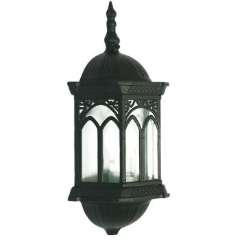 Brightstar L4998 BLACK 3 Panel Half Lantern Windowed Clear Glass Die Cast Aluminium
