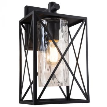 Brightstar L517 BLACK Down Facing Metal Lantern with Textured Clear Glass