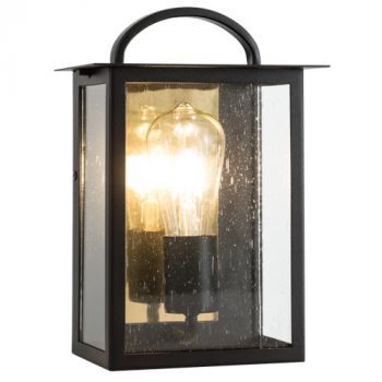 Brightstar L579 BK/GD Metal Half Lantern with clear Speckled Glass, IP44