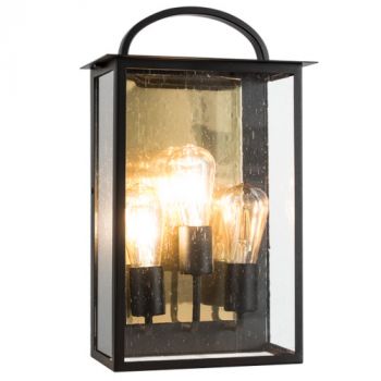 Brightstar L580 BK/GD Metal Half Lantern with clear Speckled Glass, IP44