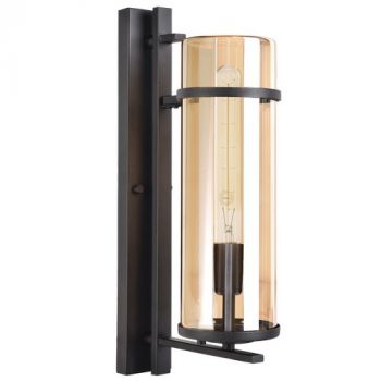 Brightstar L585 BLACK Metal with Amber Glass IP54 Outdoor Wall Light Black