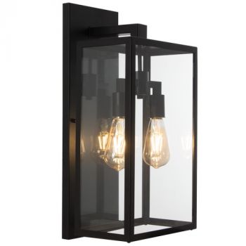 Brightstar L626 BLACK Metal with Clear Glass, IP54 2 x E27 Outdoor Wall Light Black