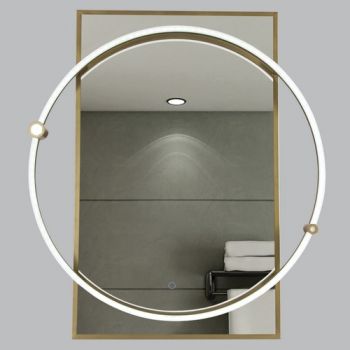 Brightstar ML063 BRASS 18W LED Rectangular Mirror with Metal Frame LED and Touch Switch IP44 Dimmable Antique Brass