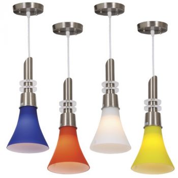 Brightstar WYN-PEN040 BLUE Satin Chrome Pendant with Colour Glass Blue