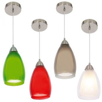 Brightstar PEN044 GREEN, PEN044 RED, PEN044 SMOKE, PEN044 WHITE Satin Chrome Pendant with Double Glass (Multiple Colours/Finishes)