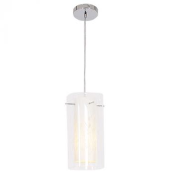 Brightstar PEN163 WHITE Polished Chrome Pendant with Clear Patterned Outer Glass and White Inner Glass