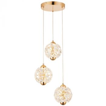 Brightstar PEN257 GOLD 3X7W LED 3000K Iron and Crystal Pendant