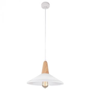Brightstar PEN371 WHITE Metal and Wood Pendant with White Metal Shade