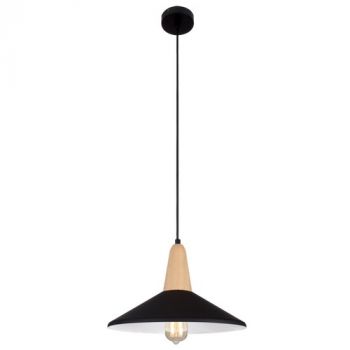 Brightstar PEN372 BLACK Metal and Wood Pendant with Black Metal Shade