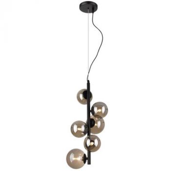 Brightstar PEN470/6 MATT BK Metal Pendant with Smoke Colour Glass