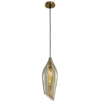 Brightstar PEN552/1 GLASS Satin Brass Pendant with Cognac Colour Glass