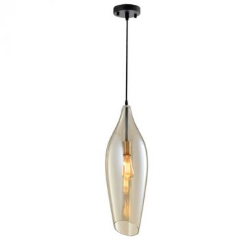 Brightstar PEN572/1 GLASS Black Metal Pendant with Cognac Colour Glass