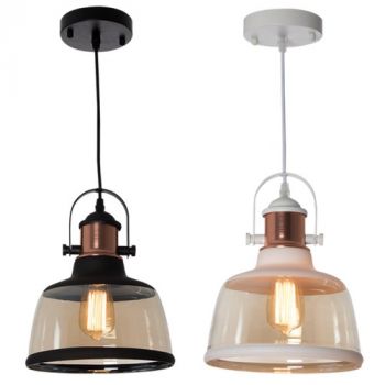 Brightstar PEN602 BLACK, PEN602 WHITE Metal Pendant with Cognac Colour Glass (Multiple Colours/Finishes)