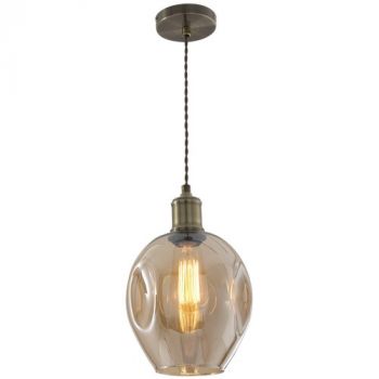 Brightstar PEN612 AMBER Antique Brass Pendant with Amber Glass