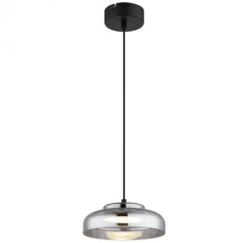 Brightstar PEN616 COOL 6W LED Metal Pendant with Smoke Colour Glass and PC Diffuser Black
