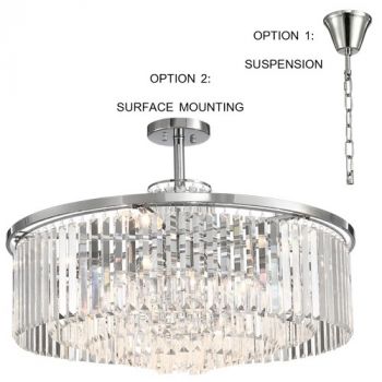Brightstar PEN692/8 CRYSTAL Polished Chrome and Crystal Pendant For Both Surface Mounting and Suspension