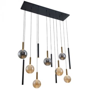Brightstar PEN823/12 BK/GD 12 x G9 Metal Pendant with Amber and Smoke Colour Glass Shades