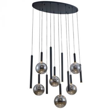 Brightstar PEN824/12 BK/SMOKE 12 x G9 Metal Pendant with Smoke Colour Glass Shades