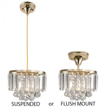 Brightstar PEN826 GOLD 2 in 1 Pendant and Ceiling Light Metal and Crystal Fitting with Gold Cable Gold