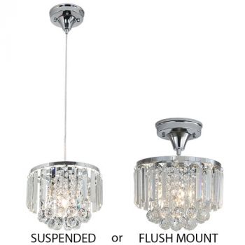 Brightstar PEN827 CHROME 2 in 1 Pendant and Ceiling Light Polished Chrome and Crystal Fitting with Clear Cable Chrome